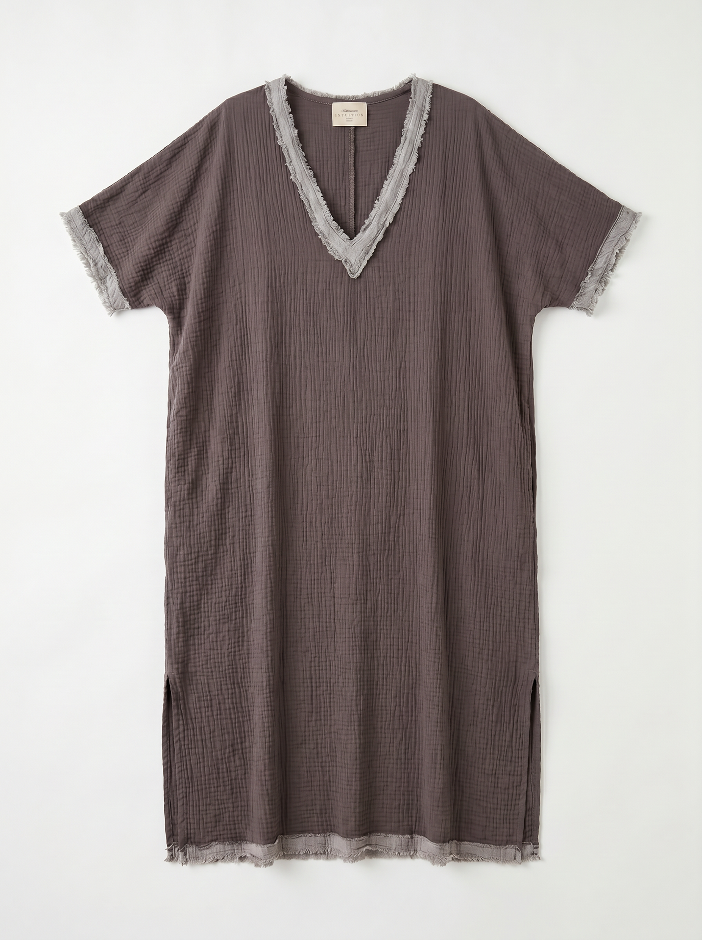 Robe longue en gaz de coton - Brun