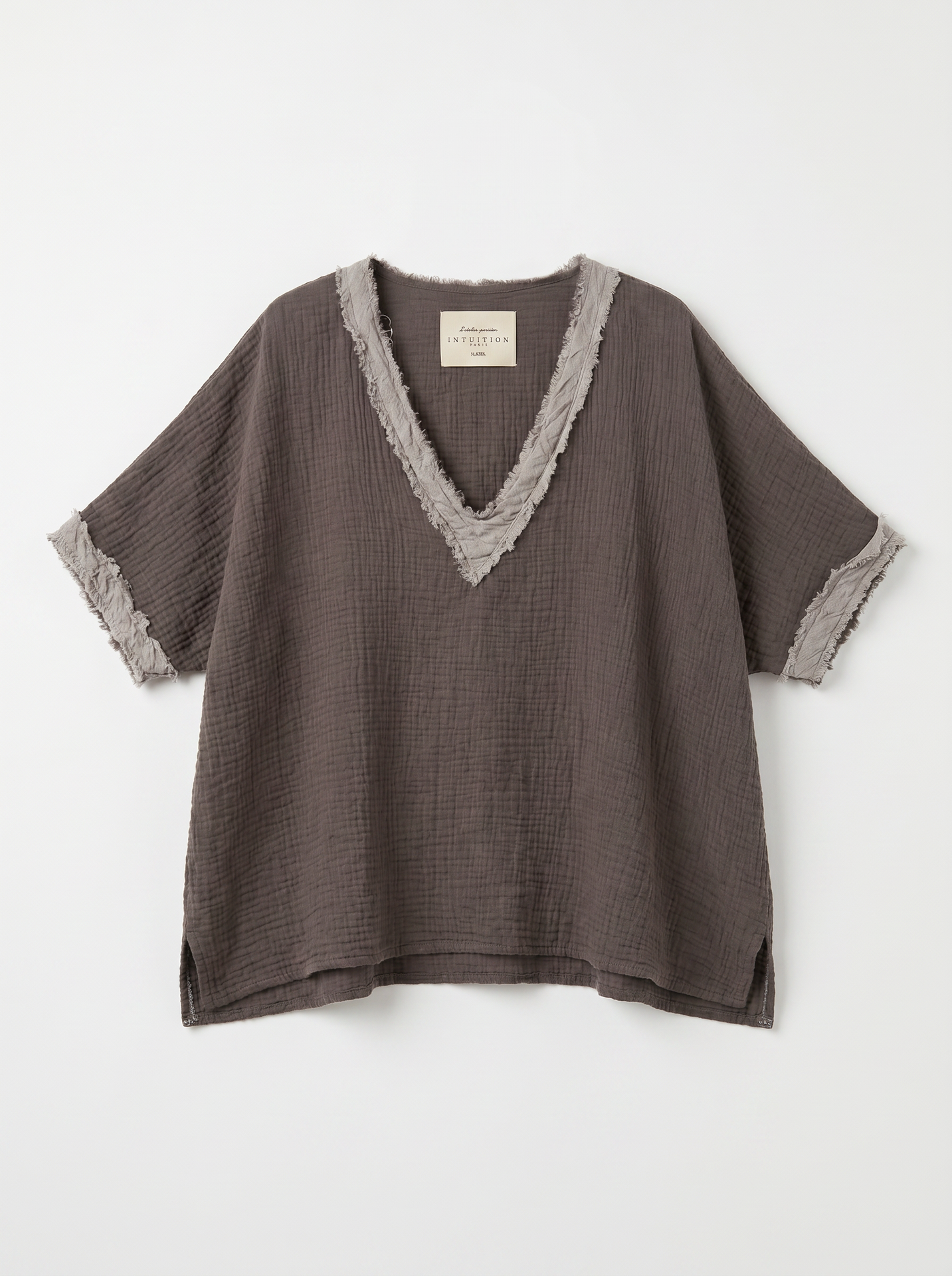 Top manches courtes en gaz de coton - Brun
