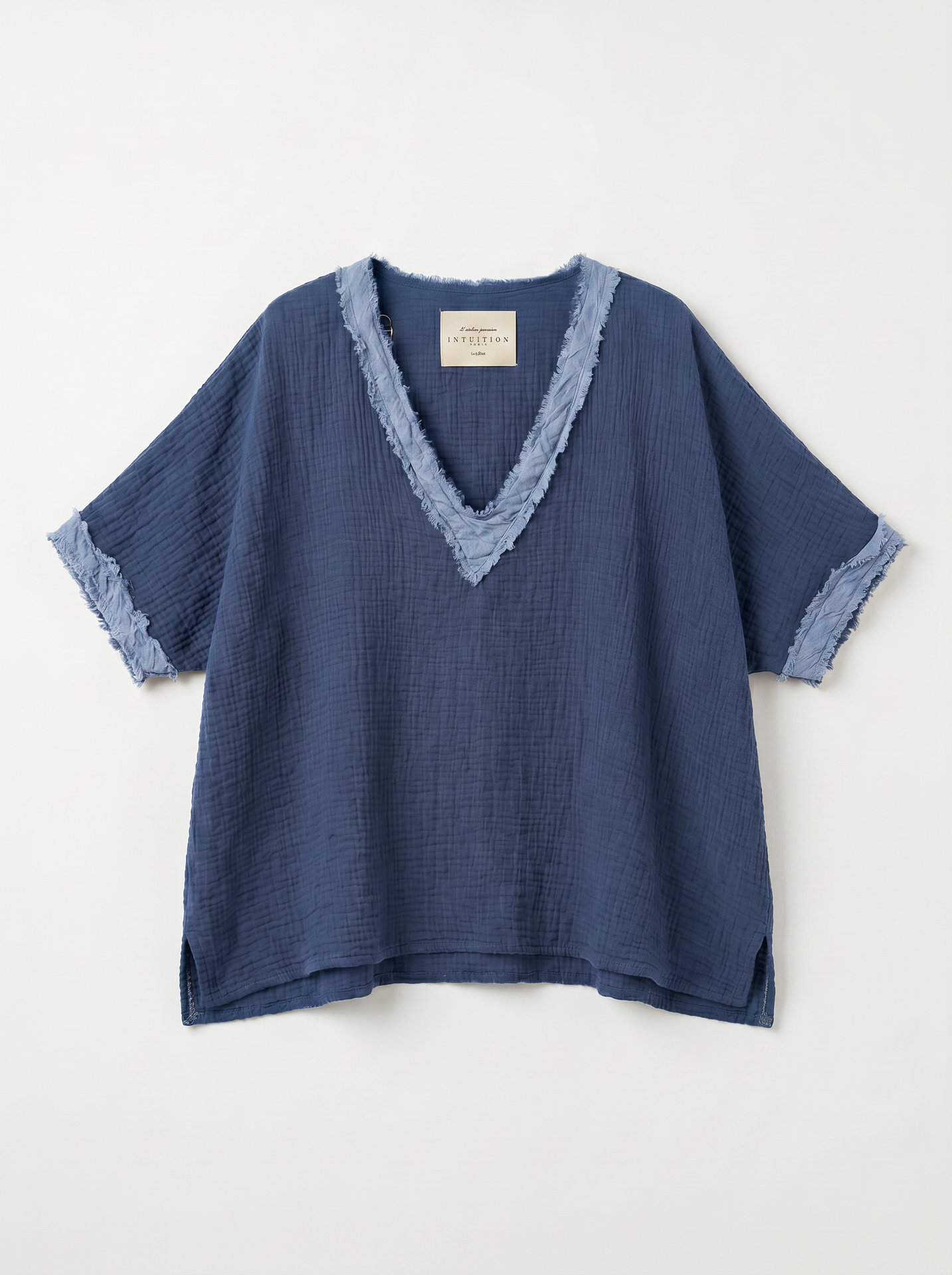 Top manches courtes en gaz de coton - Marine