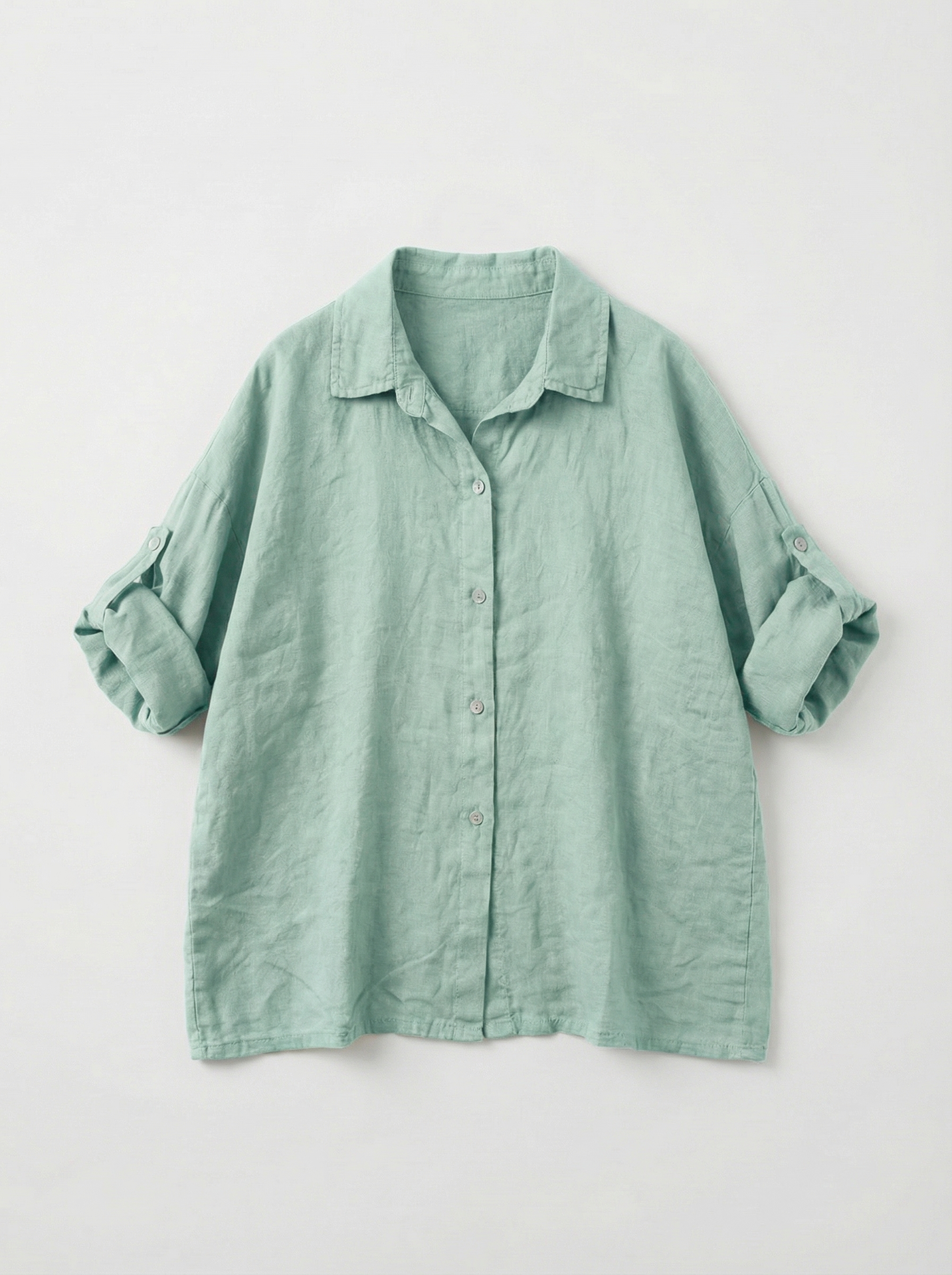 Chemise en lin avec manches retroussées - Vert pastel