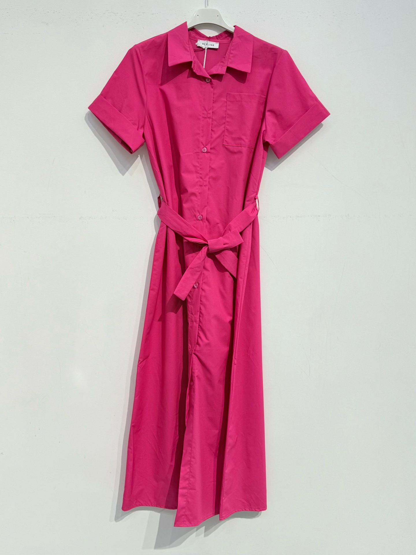 Robe mi-longue en coton glacé à nouer - Fuschia