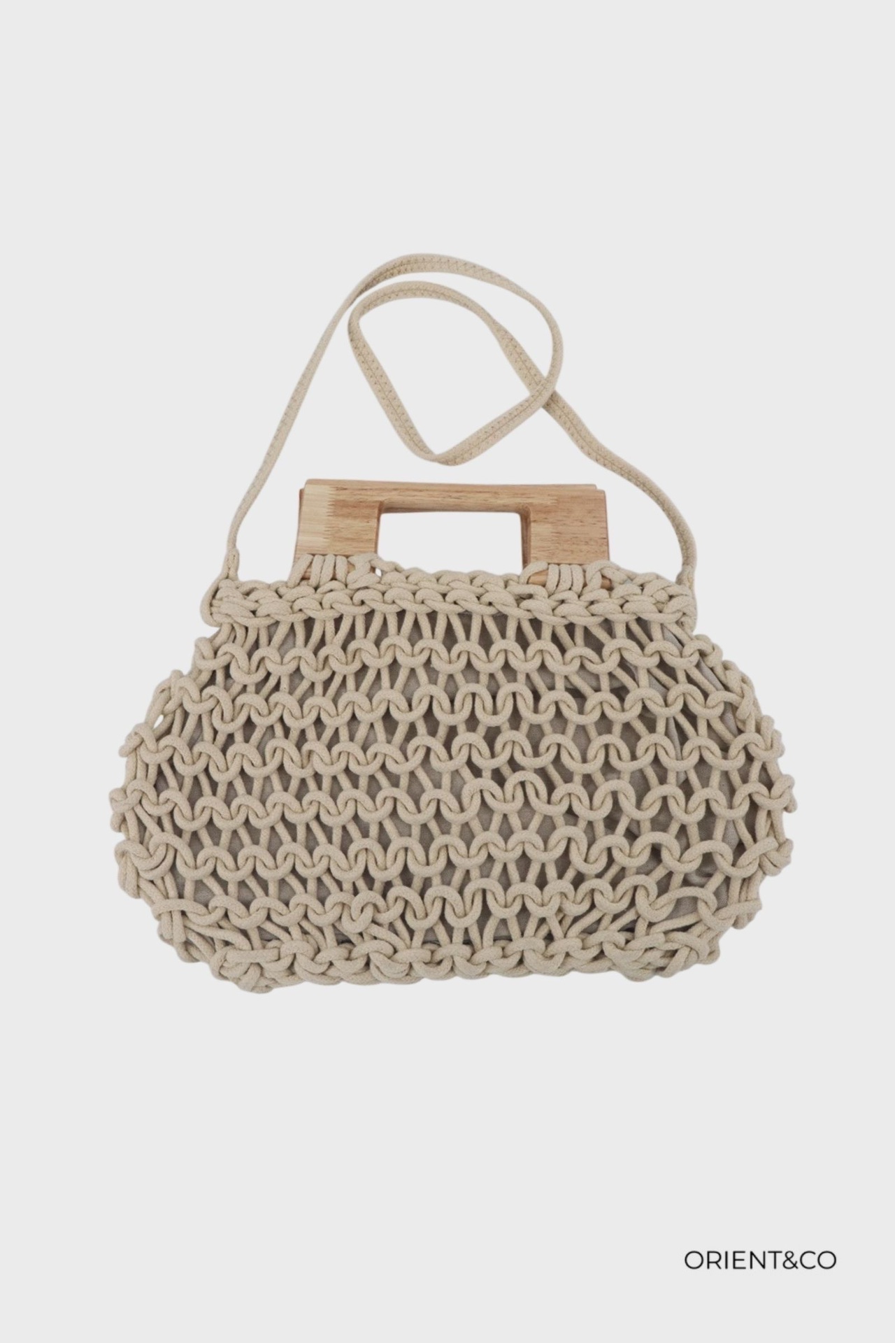 Sac en crochet avec anse en bois - Beige