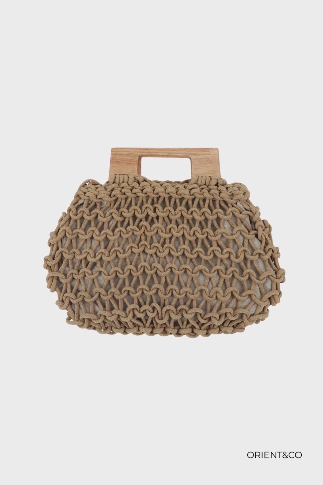 Sac en crochet avec anse en bois - Brun