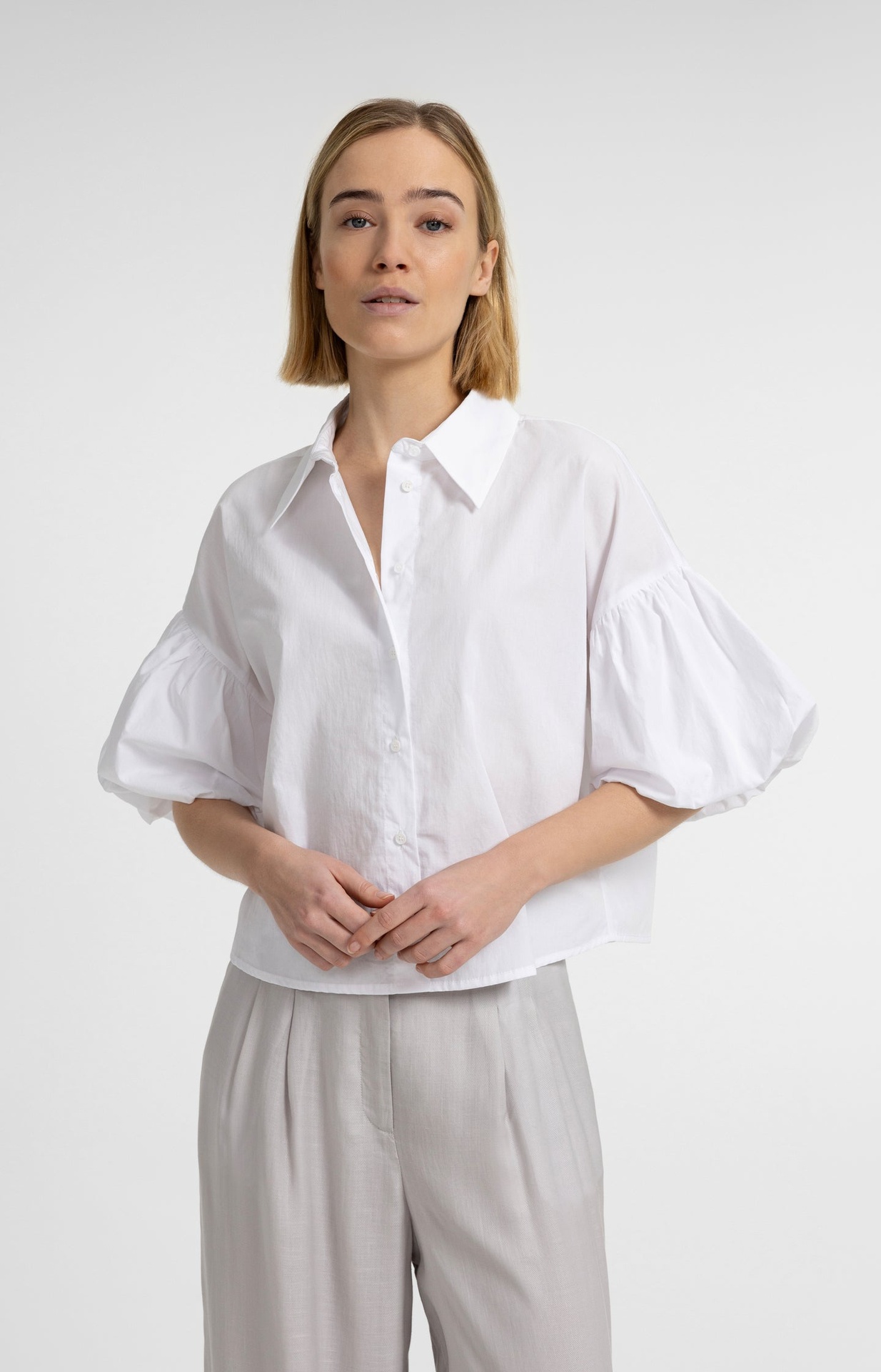 Chemise à manches ballon volumineuses et col chemise - YAYA - Pure White