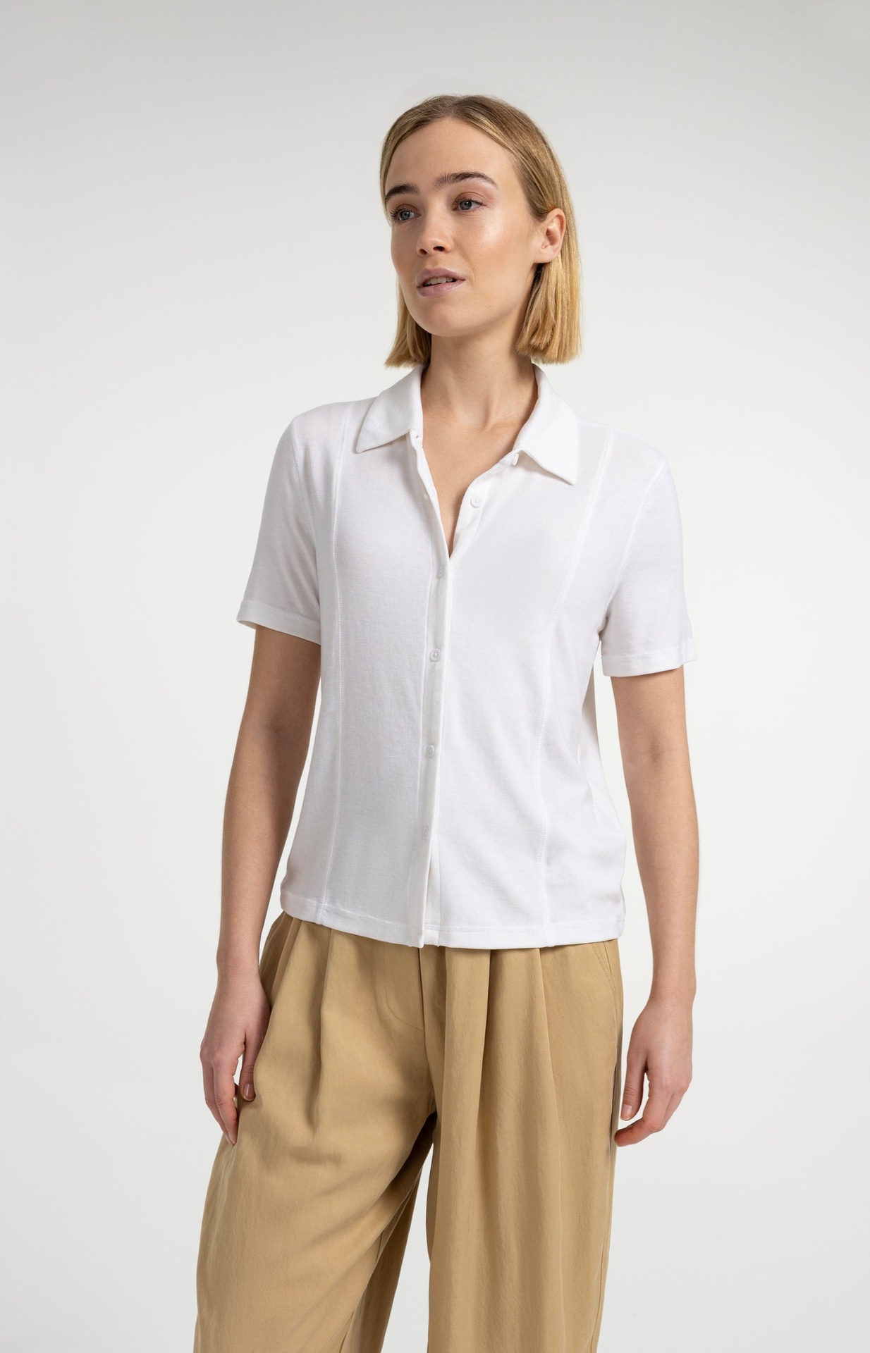 Chemise en jersey, manches courtes, coutures apparentes - YAYA - Pure White