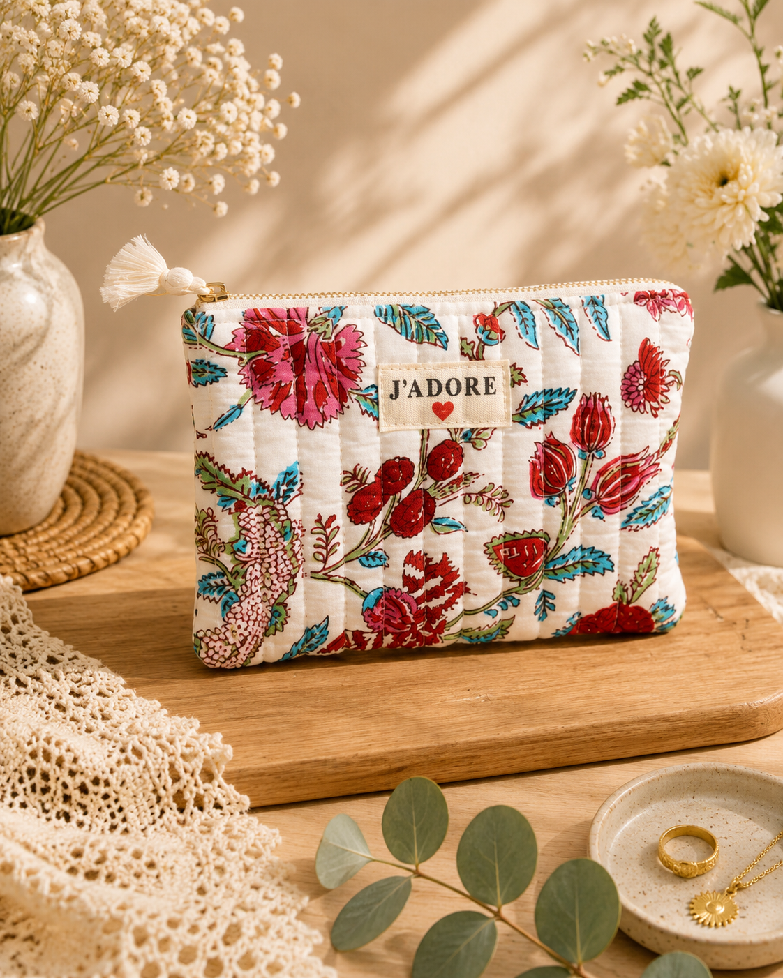 Pochette - J'adore - Motifs Fleuris - Multi