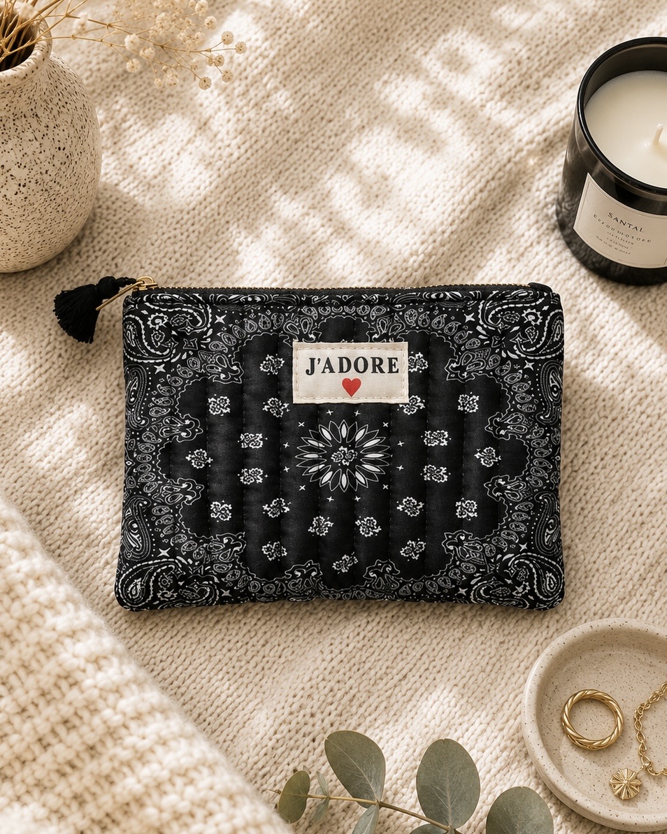 Pochette en coton - J'adore - Bandana Noir