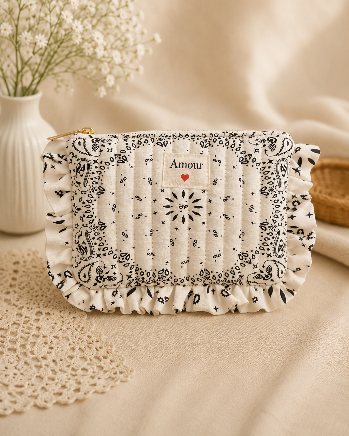 Pochette en coton - Amour - Bandana Beige