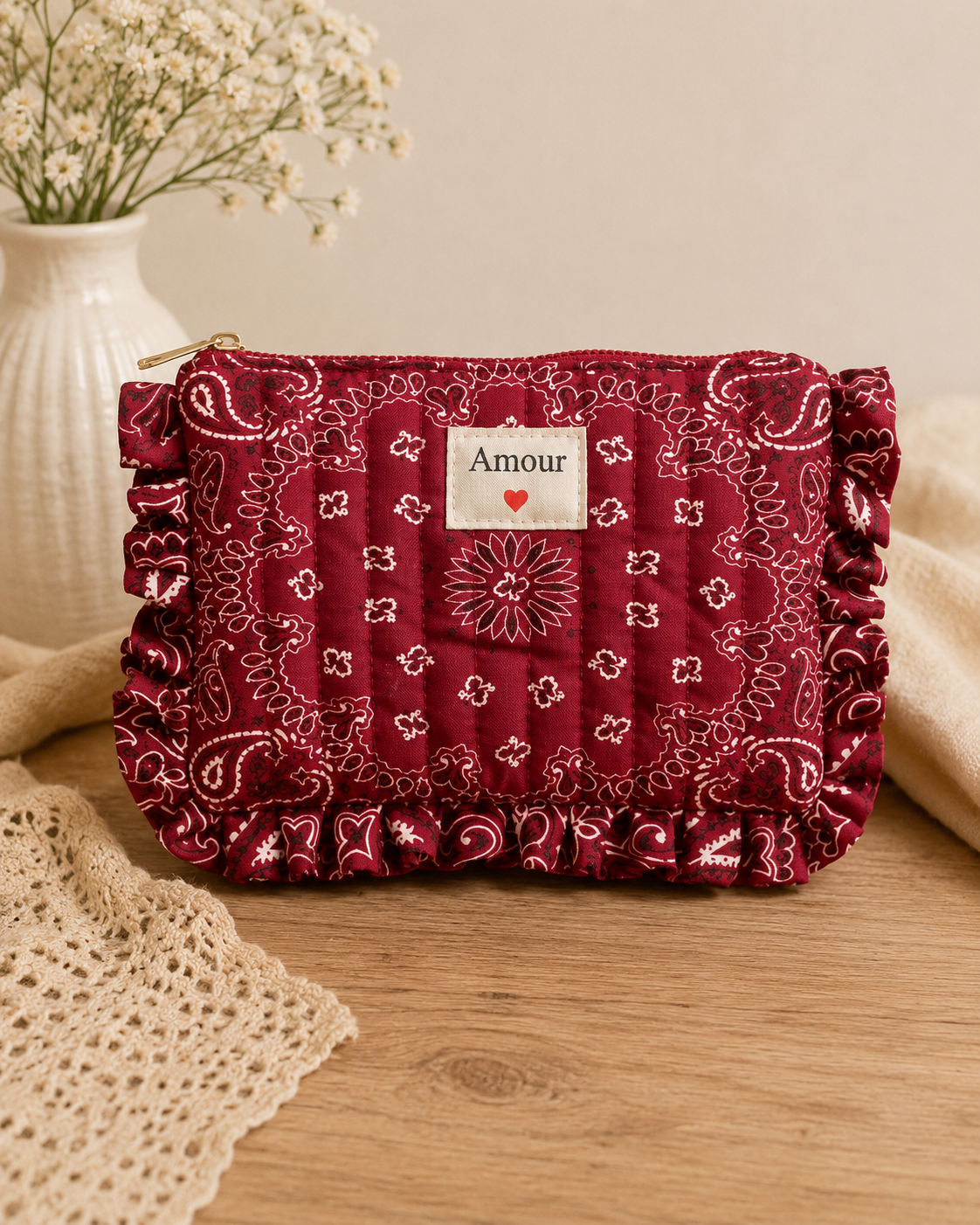 Pochette en coton - Amour - Bandana Bordeaux
