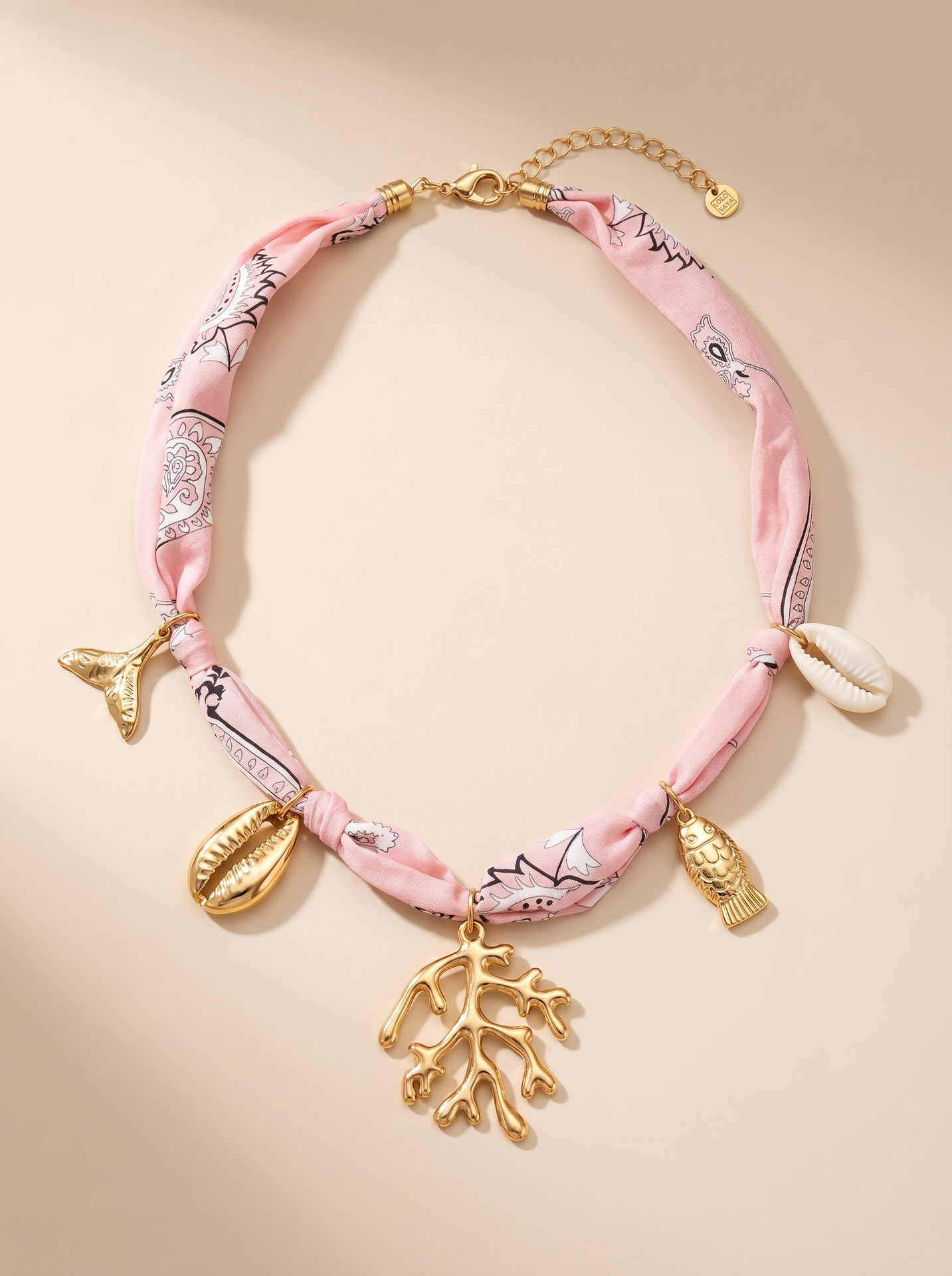Collier en tissu avec charms océan - Maevie - Rose
