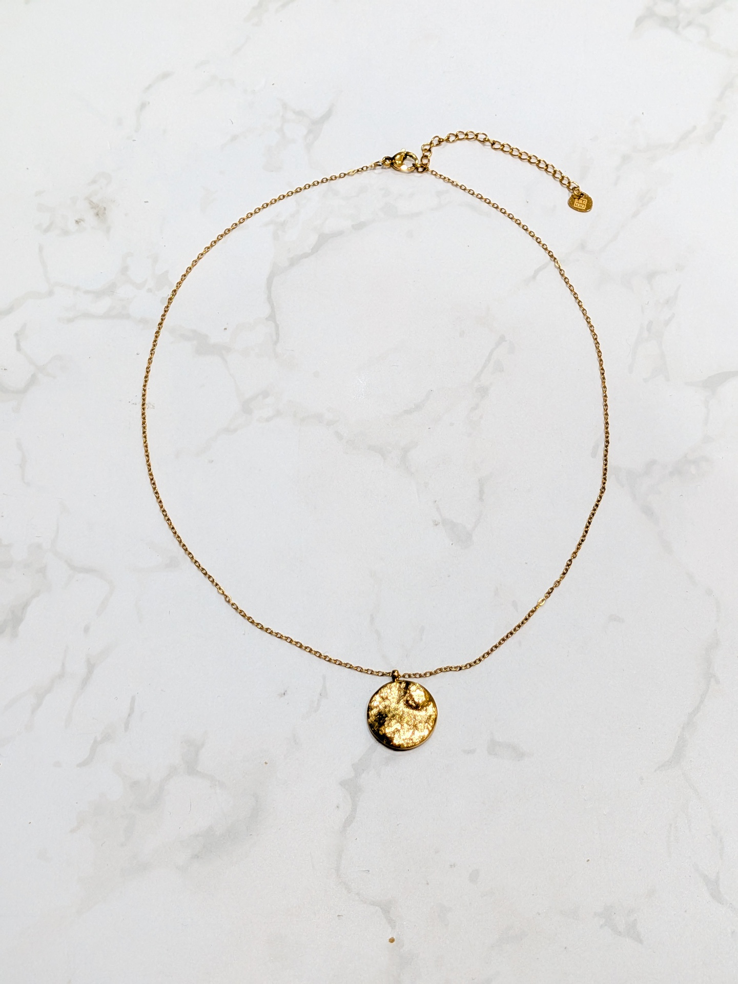 Collier en acier - Disque - Doré