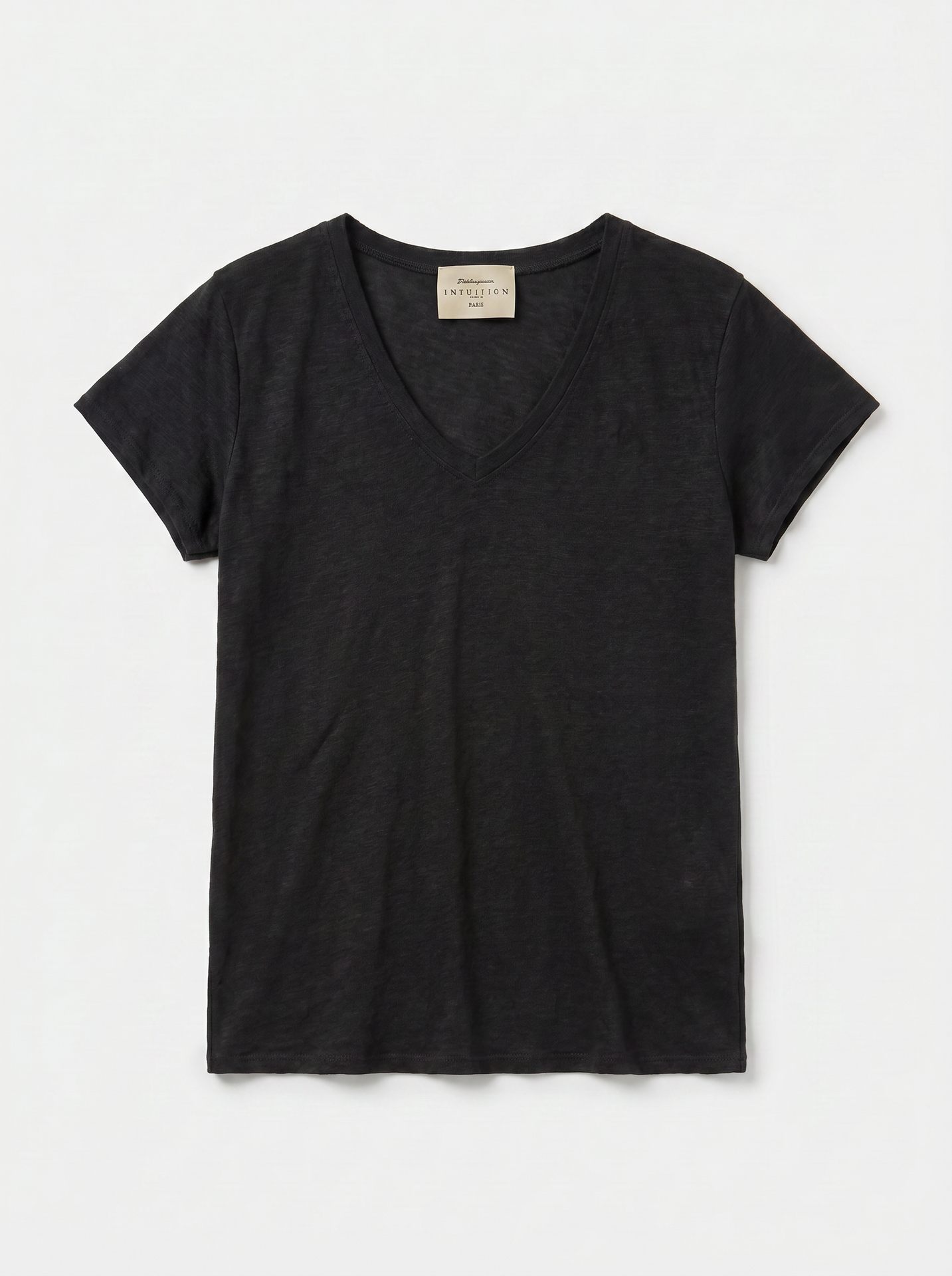 T-shirt en lin - Col V et manches courtes - Noir