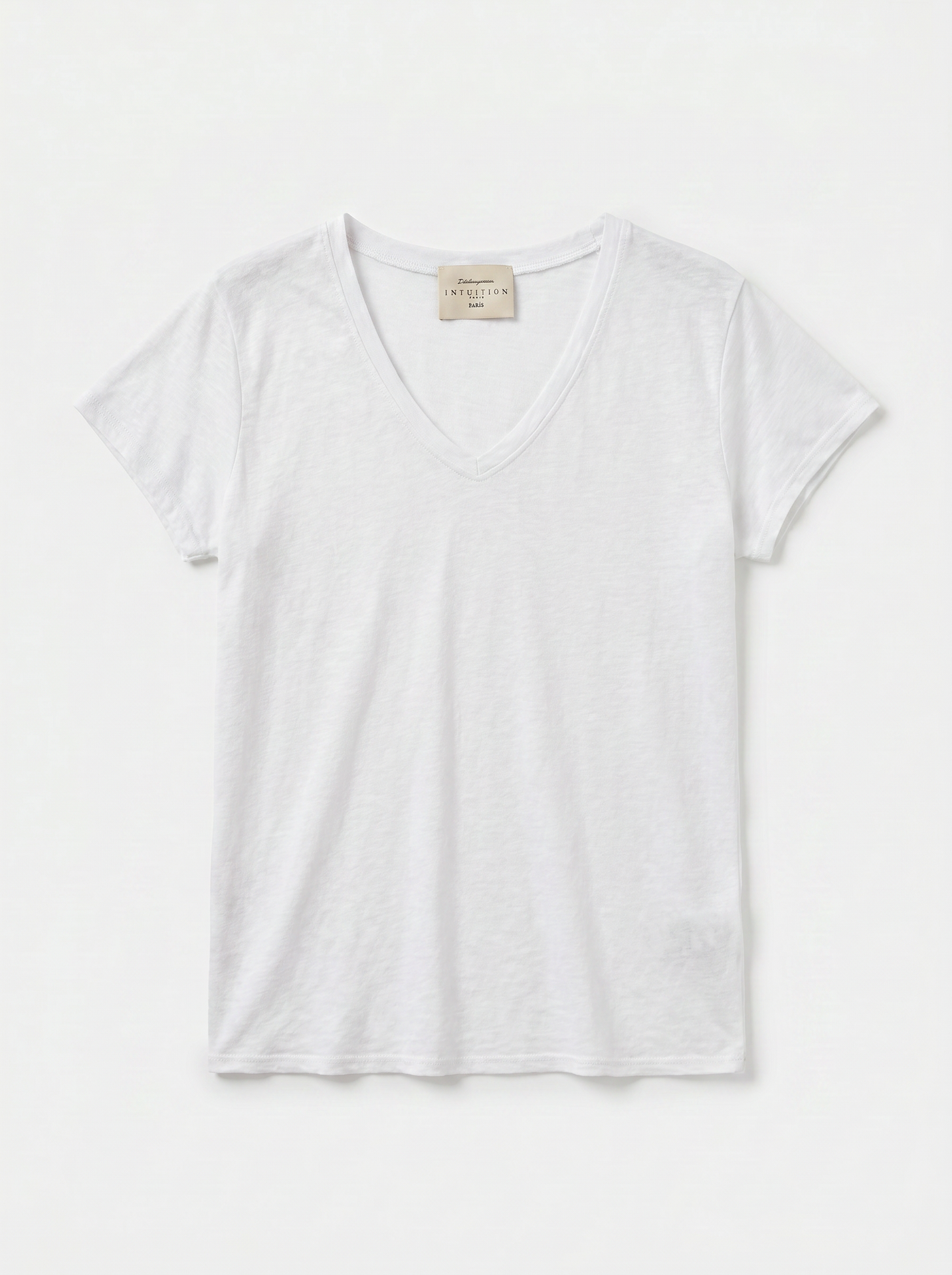 T-shirt en lin - Col V et manches courtes - Blanc