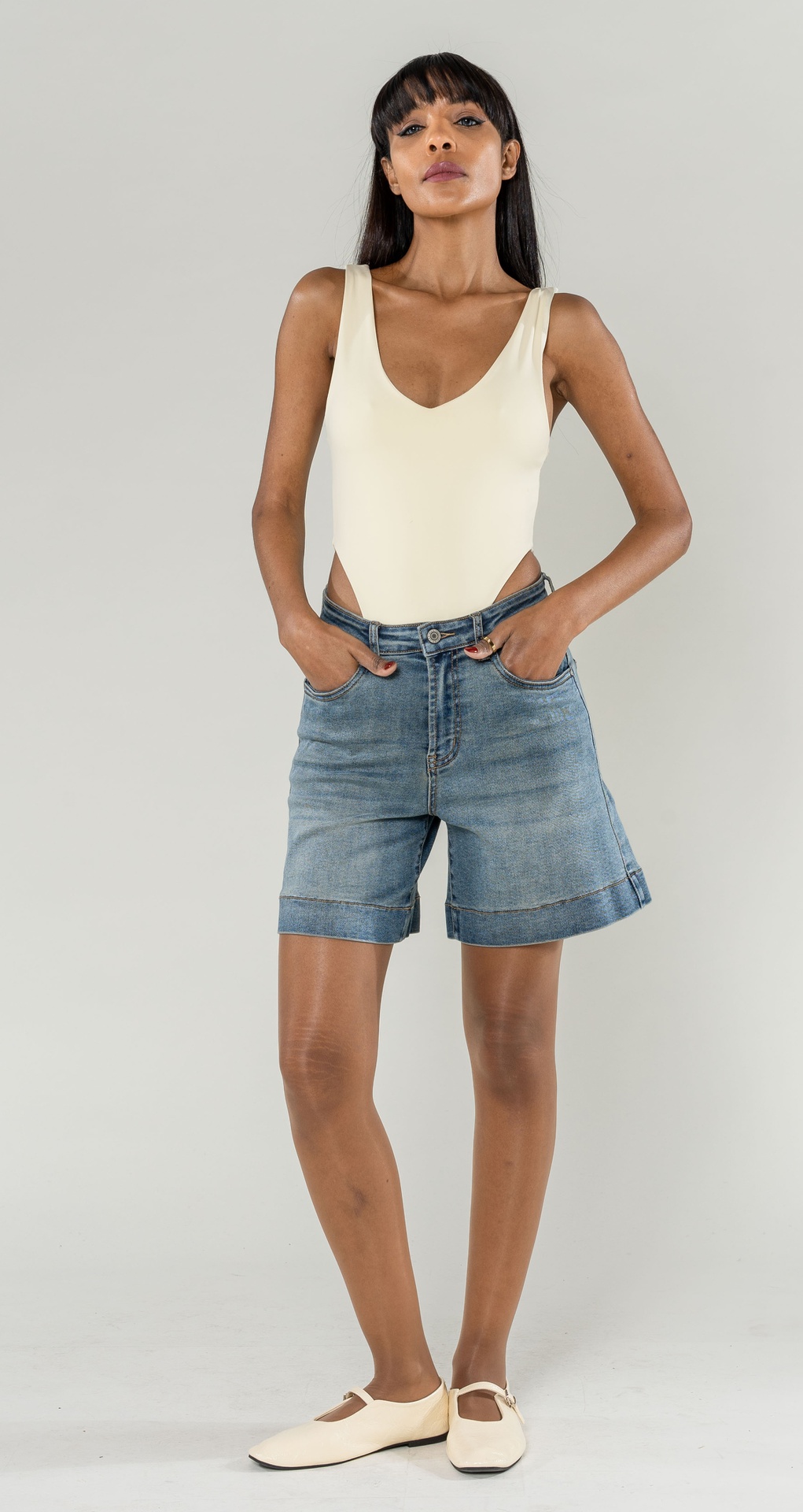 Short en jeans large bord - Nina - bleu vintage