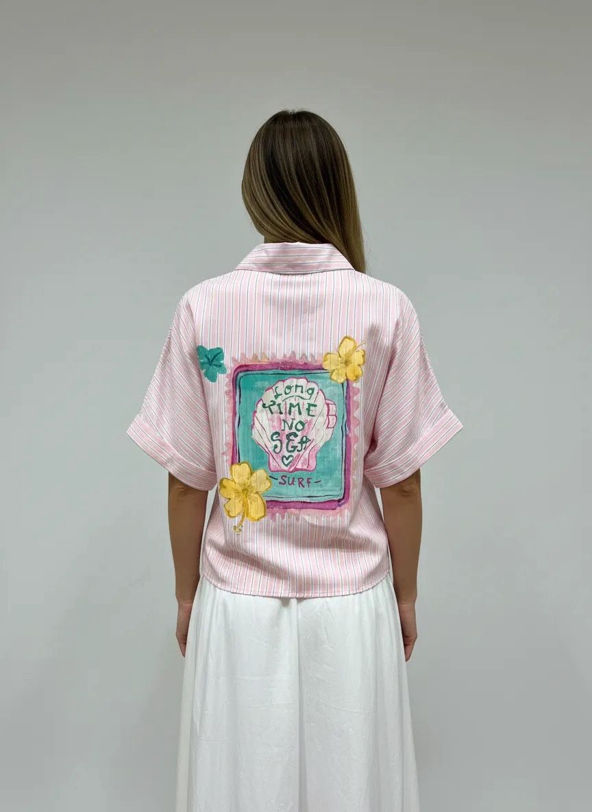 Chemise à manches courtes avec motifs dans le dos - Rose