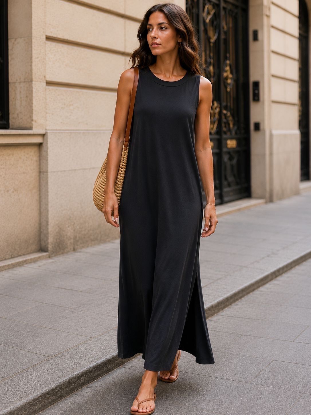 Robe en coton sans manche - Noir