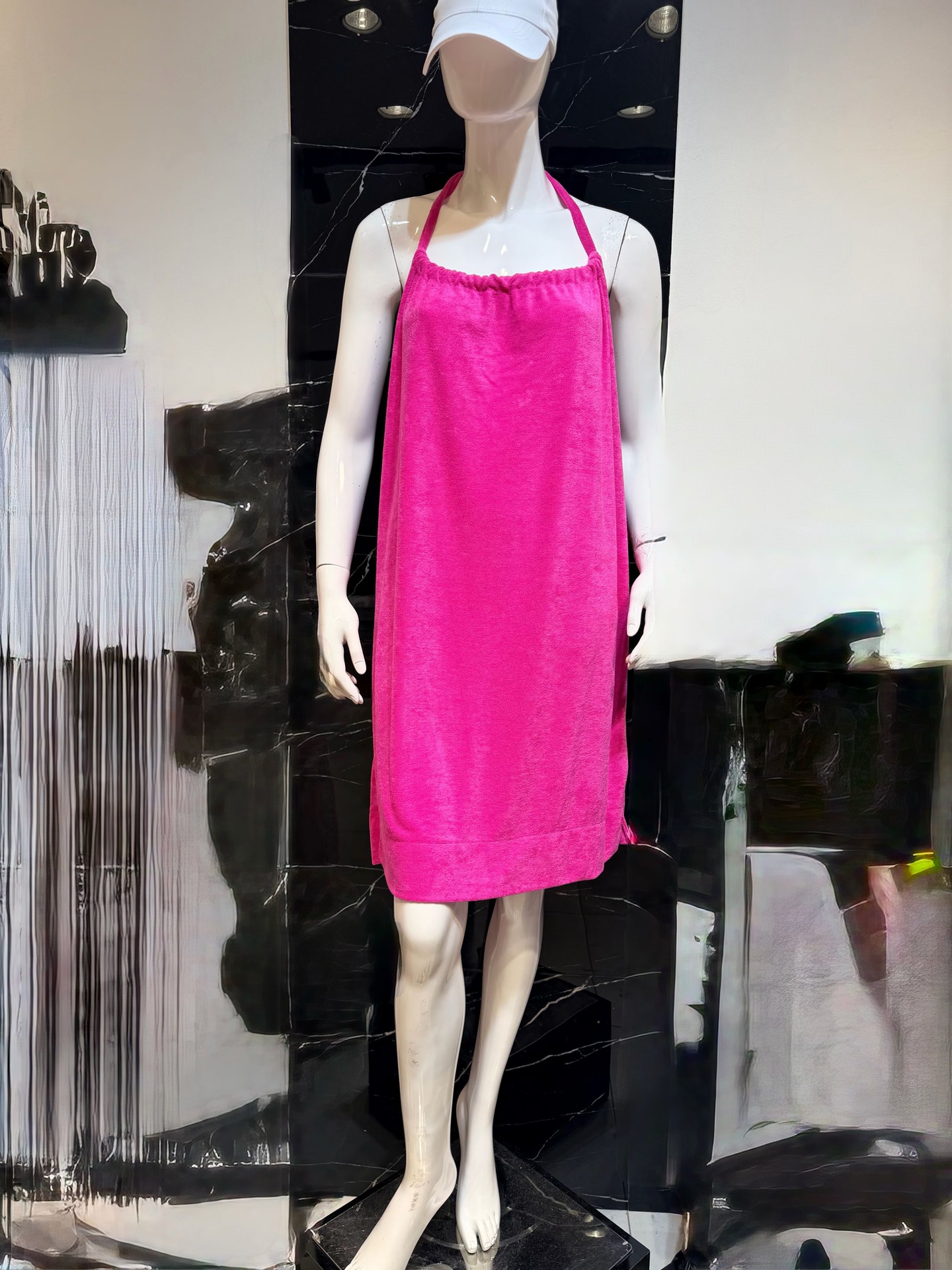 Robe courte en éponge - Dos nu - Fuchsia
