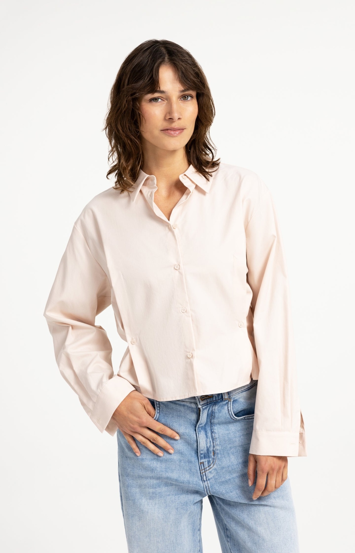 Chemisier en popeline à taille ajustable et manches longues - YAYA - Almond Peach Pink