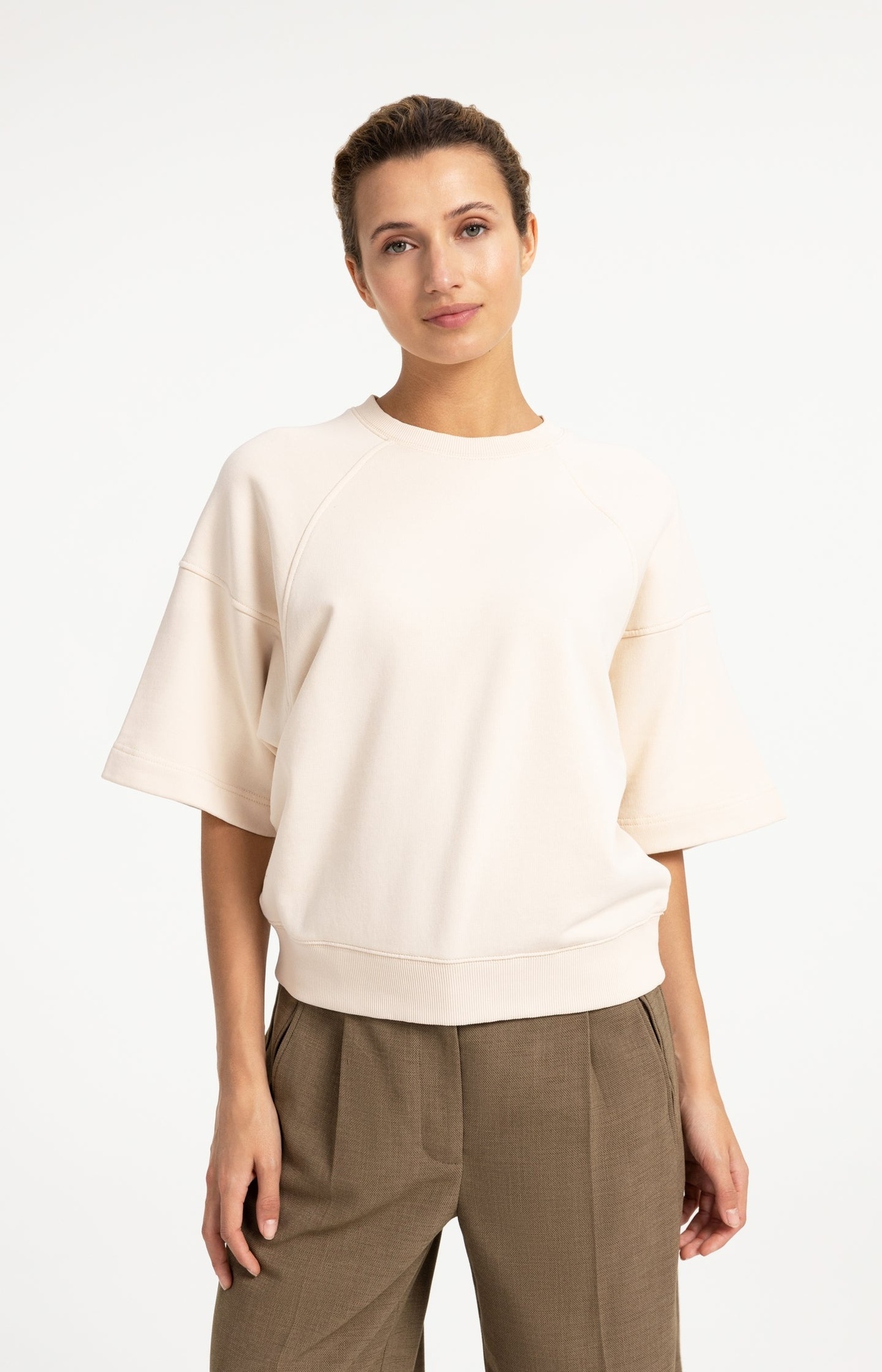 Sweat-shirt à manches raglan courtes - YAYA - Almond Peach Pink
