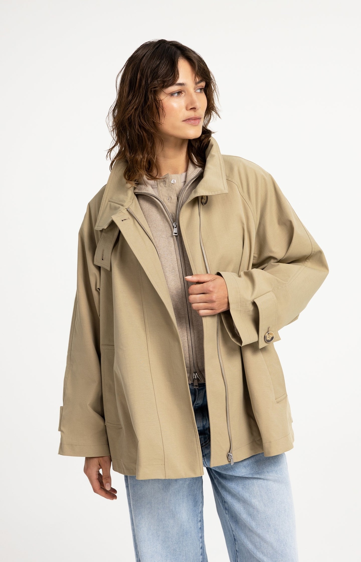 Veste trench à la coupe évasée et au col montant - YAYA - Olive Gray Green