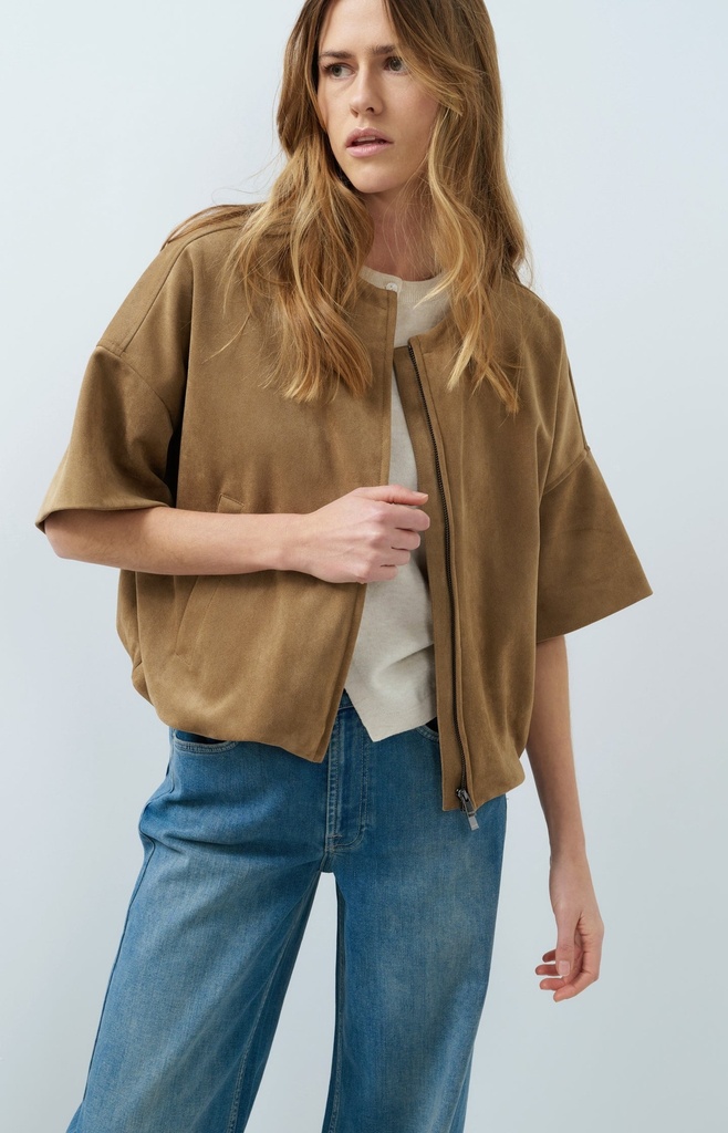 Veste oversize en suédine avec manches courtes - YAYA - Otter Brown